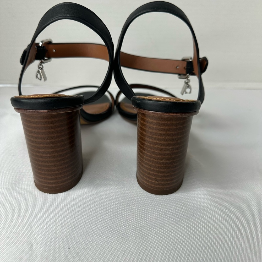 Coach Black Leather Block Heel Sandals with Silver Buckle - Picture 5 of 8